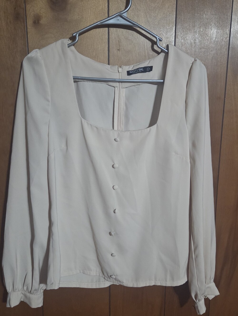 Nasty Gal Cream Square Neck Button-Front Blouse